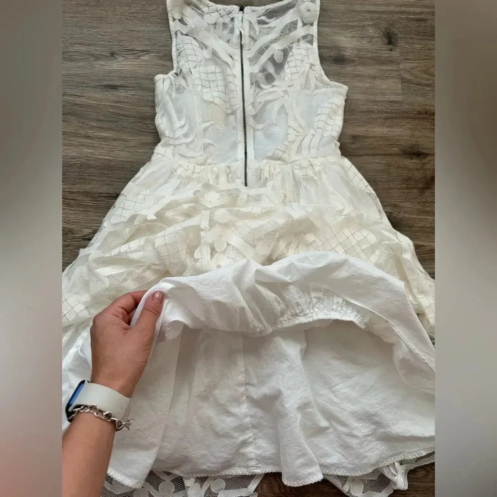 Maeve Anthropologie Pina Pineapple Lace Fit & Flare Dress Sz 4 White Sleeveless - Picture 7 of 9